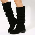 thumbnail image 1 of Wavsuf Cowboy Boots for Women Loose Flock Winter with Fuzz Mid Calf Black Shoes Size 41, 1 of 5