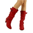 thumbnail image 1 of Wavsuf Cowboy Boots for Women Wide Calf Flock Round Toe with Fuzz Mid Calf Red Shoes Size 38, 1 of 3
