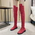 thumbnail image 1 of Wavsuf Cowboy Boots for Women Wide Calf Low Heel Round Toe Knee High Flock Hot Pink Shoes Size 43, 1 of 4