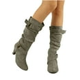 thumbnail image 1 of Wavsuf Cowboy Boots for Women Wide Calf Mid Calf Flock with Fuzz Round Toe Gray Shoes Size 40, 1 of 3
