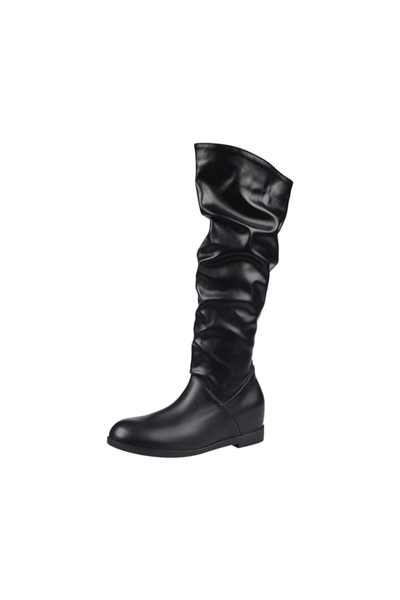 Cowgirl Boots for Girls Knee High Oversized Winter Flat Black Shoes Size 40