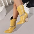 thumbnail image 1 of Wavsuf Cowgirl Boots for Women Short Ankle-High Winter Thin with Zipper with Fuzz with High Heel Yellow Shoes Size 39, 1 of 6