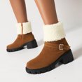 thumbnail image 1 of Wavsuf Cowgirl Boots for Women with Fuzz Short Ankle-High Round Toe with High Heel Flock Brown Shoes Size 42, 1 of 9
