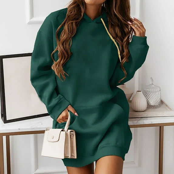 Wavsuf Dresses for Women Plus Size Solid Pockets Long Sleeve Summer And Fall Maxi Green Dress Size 3XL
