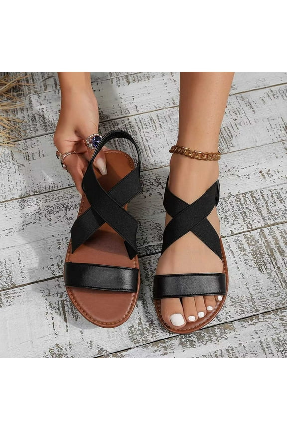 Flat Sandals for Women Casual Summer Beach Black Sandals Shoes Size 9