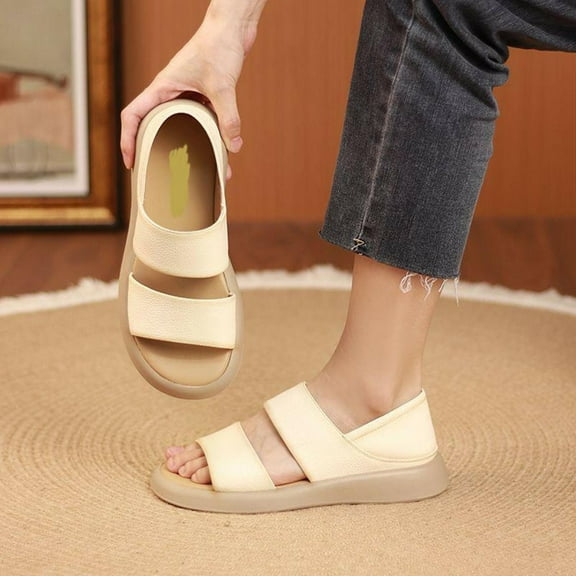 Wavsuf Flat Sandals for Women Casual Summer Beige Sandals Shoes Size 6