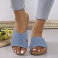 thumbnail image 1 of Wavsuf Flat Sandals for Women Casual Summer Wide Beach Light Blue Sandals Shoes Size 7, 1 of 9