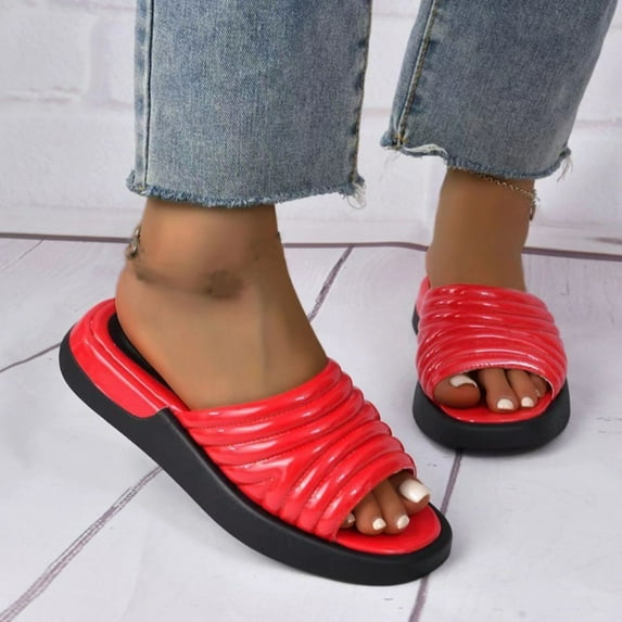 Wavsuf Flat Sandals for Women Outdoor Vintage Casual Summer Red Sandals Shoes Size 6.5