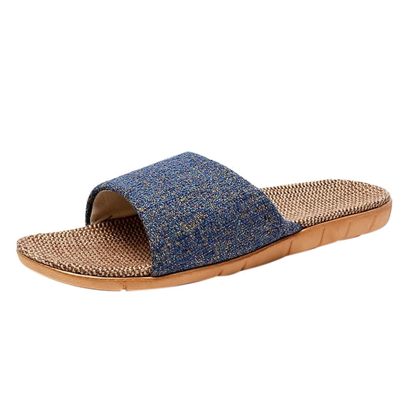 Wavsuf Fuzzy Slippers for Women Casual Summer Anti-slip Indoor Linen Home Navy Slippers Size 45