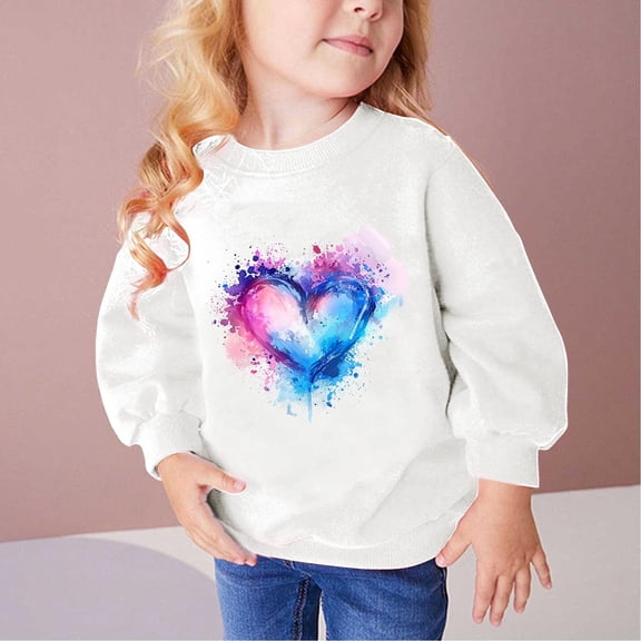Wavsuf Girl Winter Pullover Kids Printed Sweatshirts Crew Neck Hoodless Sweatshirt White Size 150