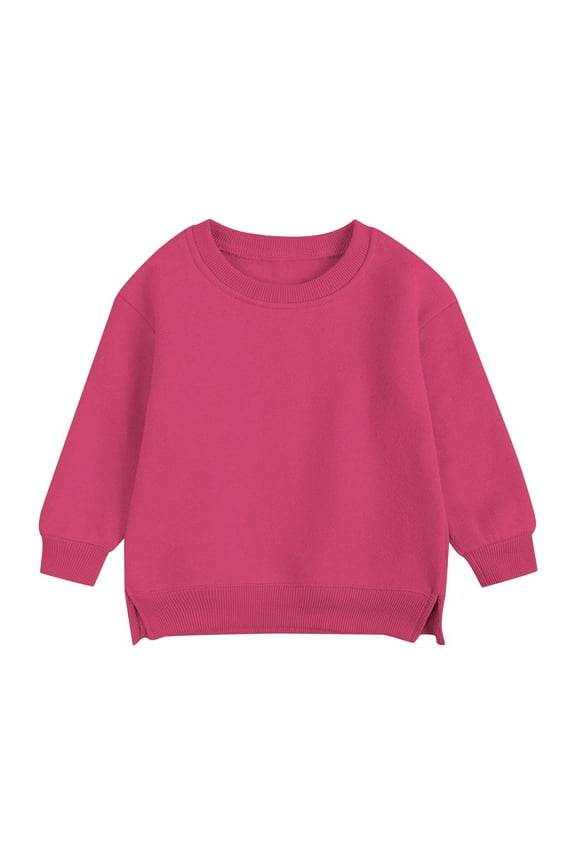 Girl Winter Pullover Kids Solid Color Sweatshirts Crew Neck Top Hoodless Sweatshirt Hot Pink Size 6 Years