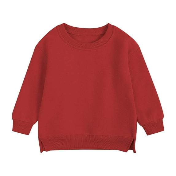 Wavsuf Girl Winter Pullover Kids Solid Color Sweatshirts Top Crew Neck Hoodless Sweatshirt Red Size 2 Years