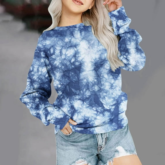 Wavsuf Girls Sweatshirts Pullover Spring Printed Blue Tops Size 2-3 Years