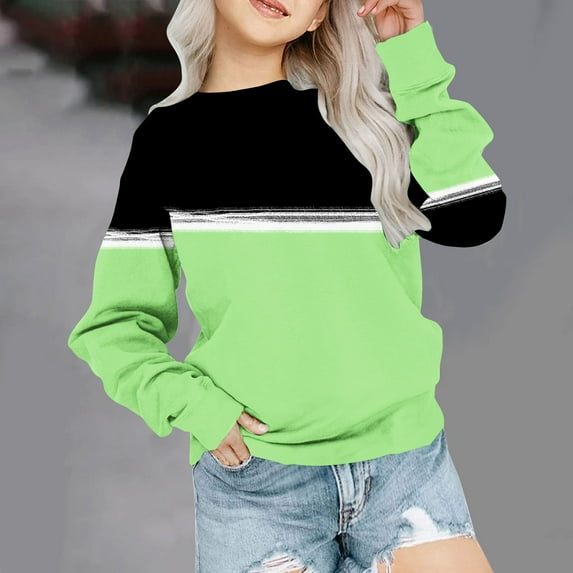 Wavsuf Girls Sweatshirts Pullover Spring Printed Green Tops Size 3-4 Years