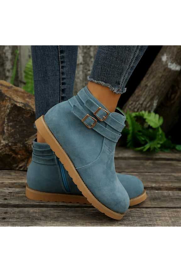 Hiking Boots for Women Round Toe Short Ankle-High Light Blue Shoes Size 38