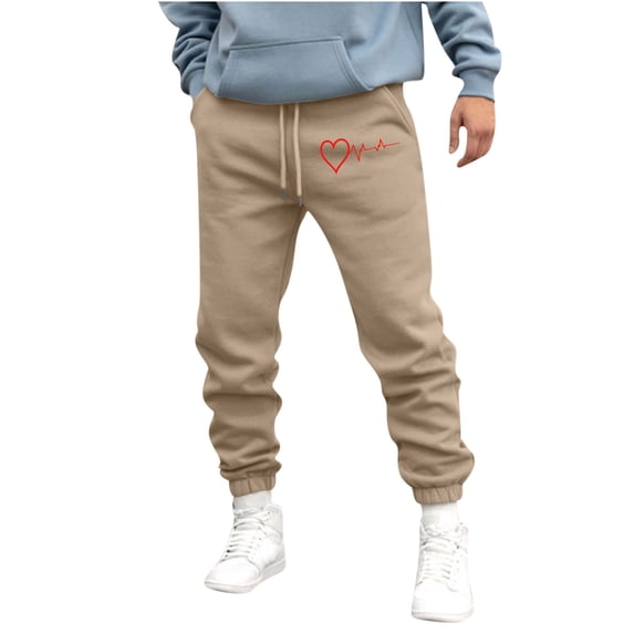 Wavsuf Joggers for Men Khaki Drawstring Sweatpants Pockets for Mens Motion Casual Jogger Pants Khaki Size L