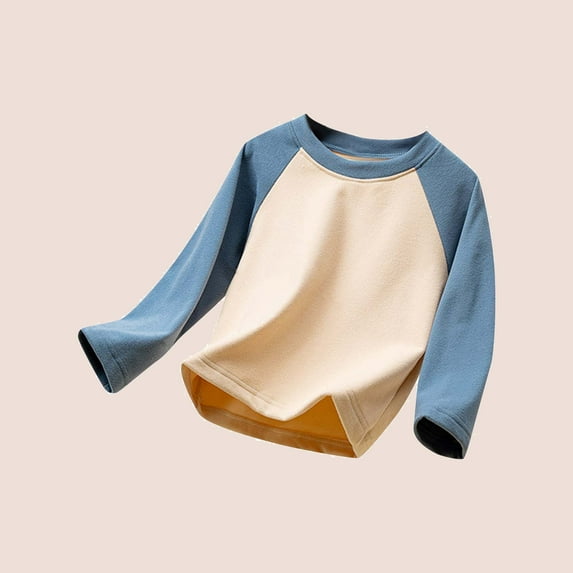 Wavsuf Kids Long Sleeve T-Shirt Solid Fleece Home Warm Pullover Spring Blue Pajamas Size 6 Years