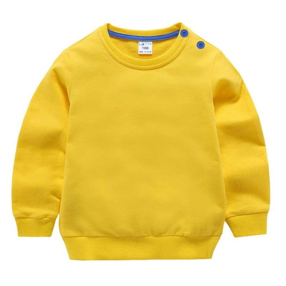 Wavsuf Kids Long Sleeve T-Shirt Solid Spring Pullover Yellow Tops Size 80
