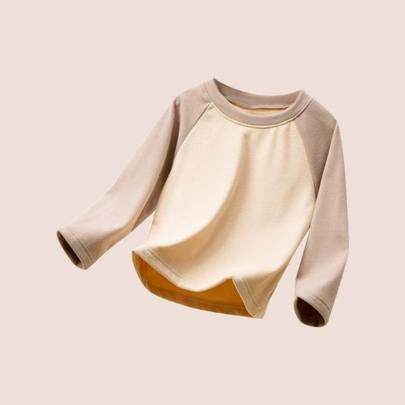 Wavsuf Kids Long Sleeve T-Shirt Spring Pullover Solid Fleece Home Warm Khaki Pajamas Size 8 Years