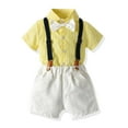 thumbnail image 1 of Wavsuf Kids Sets Boy Shorts Bow Cotton Short Sleeve Comfort Yellow Outfits Set Size 5 Years, 1 of 8