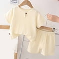 thumbnail image 1 of Wavsuf Kids Sets Boy Shorts Short Sleeve Comfort Solid Cotton Beige Outfits Set Size 18-24 Months, 1 of 3