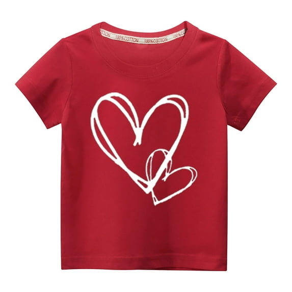Wavsuf Kids Short Sleeve T-Shirt Summer Printed Casual Red Shirts Size 4 Years