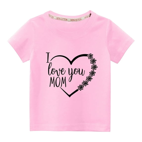 Wavsuf Kids Short Sleeve T-Shirt Summer Solid Printed Casual Pink Shirts Size 5 Years