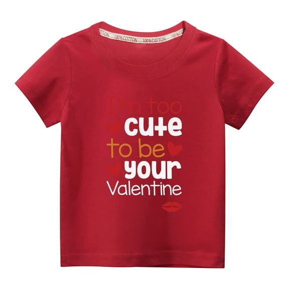 Wavsuf Kids Short Sleeve T-Shirt Summer Solid Printed Casual Red Shirts Size 9 Years