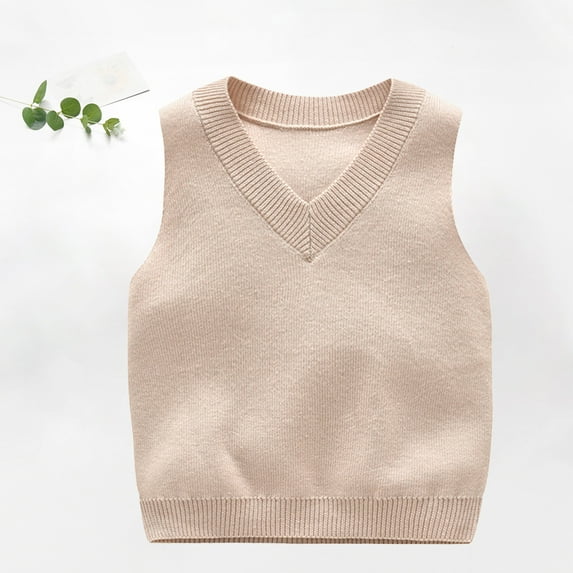 Wavsuf Kids Sweater Vest Summer Solid Beige Tank Tops Size 90