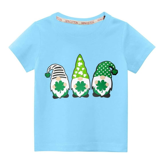 Wavsuf Kids T-Shirts Boy and Girl Printed Casual St.Patrick's Day Summer Blue Shirts Size 4 Years