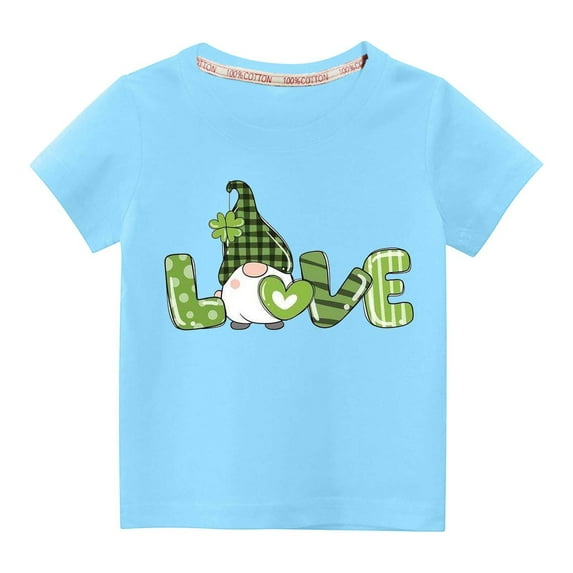 Wavsuf Kids T-Shirts Boy and Girl Printed Casual St.Patrick's Day Summer Blue Shirts Size 9 Years