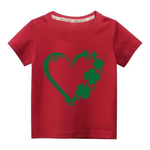 Wavsuf Kids T-Shirts Boy and Girl Printed Casual St.Patrick's Day Summer Red Shirts Size 9 Years