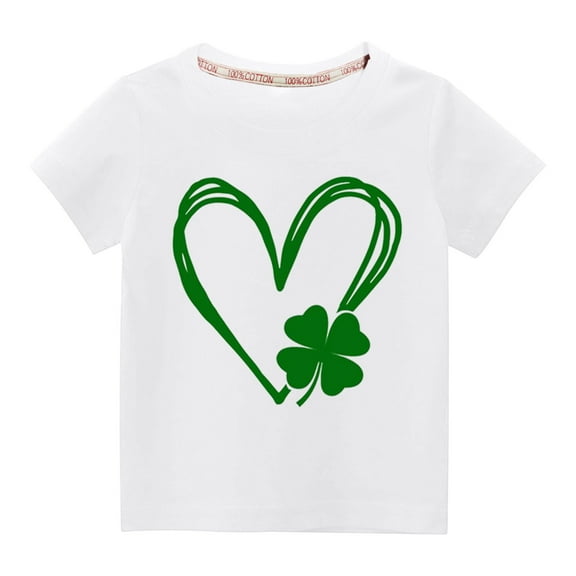 Wavsuf Kids T-Shirts Boy and Girl Printed Casual St.Patrick's Day Summer White Shirts Size 3 Years