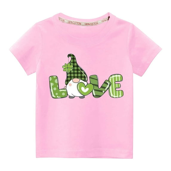 Wavsuf Kids T-Shirts Boy and Girl Summer Printed Casual St.Patrick's Day Pink Shirts Size 3 Years