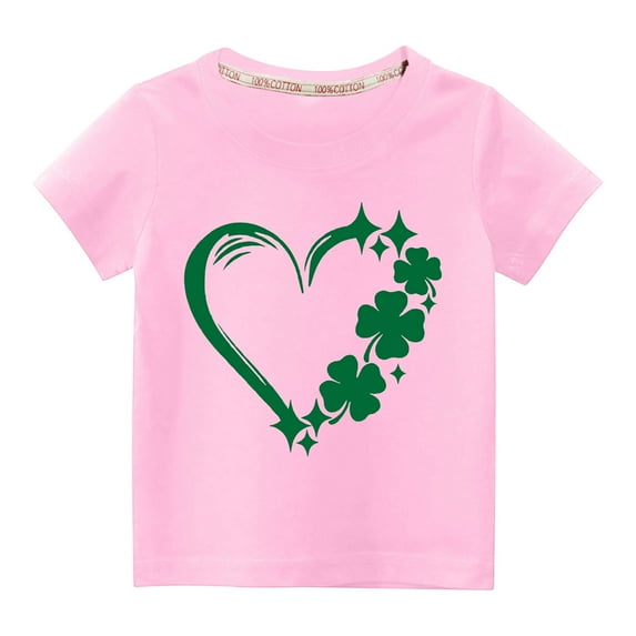 Wavsuf Kids T-Shirts Boy and Girl Summer Printed Casual St.Patrick's Day Pink Shirts Size 5 Years