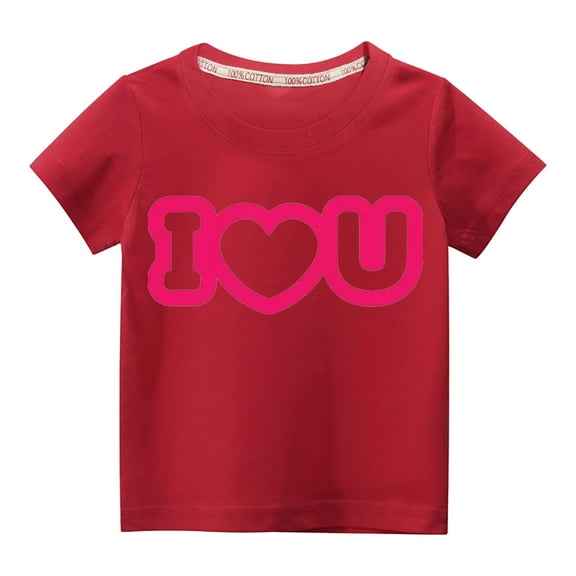 Wavsuf Kids T-Shirts Boy and Girl Summer Solid Printed Casual Red Shirts Size 4 Years