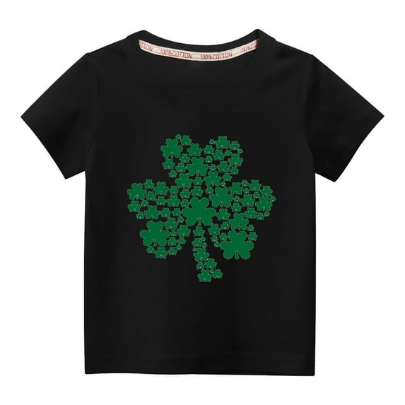 Wavsuf Kids T-Shirts Clearance Summer Printed Casual St.Patrick's Day Black Shirts Size 4 Years