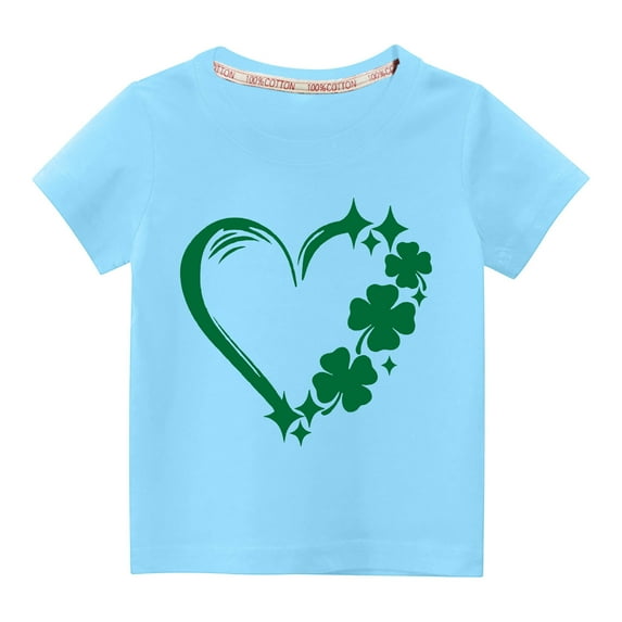 Wavsuf Kids T-Shirts Clearance Summer Printed Casual St.Patrick's Day Blue Shirts Size 3 Years