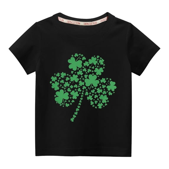 Wavsuf Kids T-Shirts Girls Printed Casual St.Patrick's Day Summer Black Shirts Size 7 Years