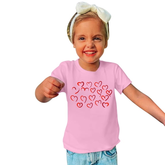Wavsuf Kids T-Shirts Girls and Boys Solid Printed Casual Summer Pink Shirts Size 3-4 Years