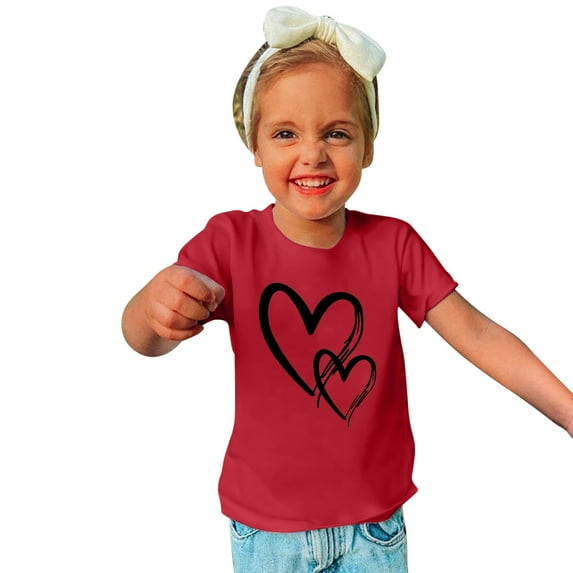 Wavsuf Kids T-Shirts Girls and Boys Summer Solid Printed Casual Red Shirts Size 4-5 Years