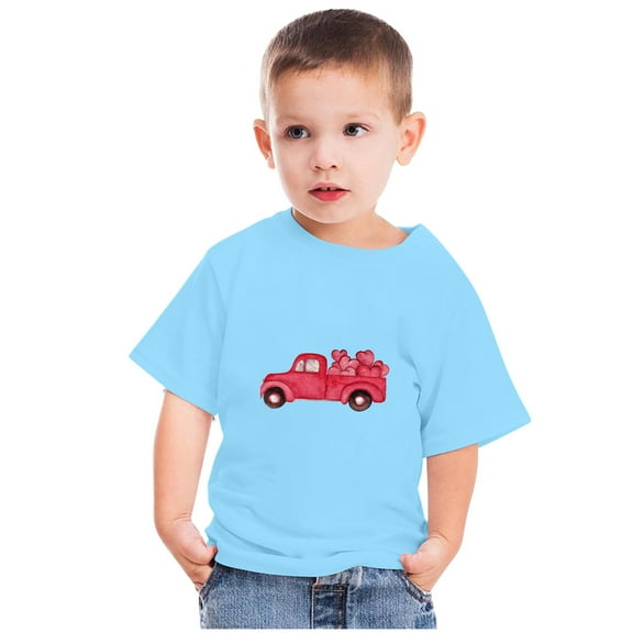 Wavsuf Kids T-Shirts for Boys Printed Crew Neck Casual Summer Blue Shirts Size 4-5 Years