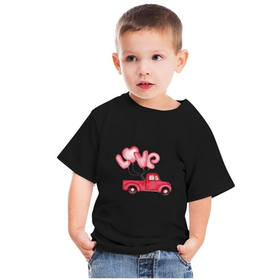 Wavsuf Kids T-Shirts for Boys Summer Printed Crew Neck Casual Black Shirts Size 4-5 Years