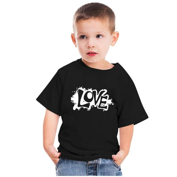 Wavsuf Kids T-Shirts for Boys Summer Printed Crew Neck Casual Black Shirts Size 7-8 Years