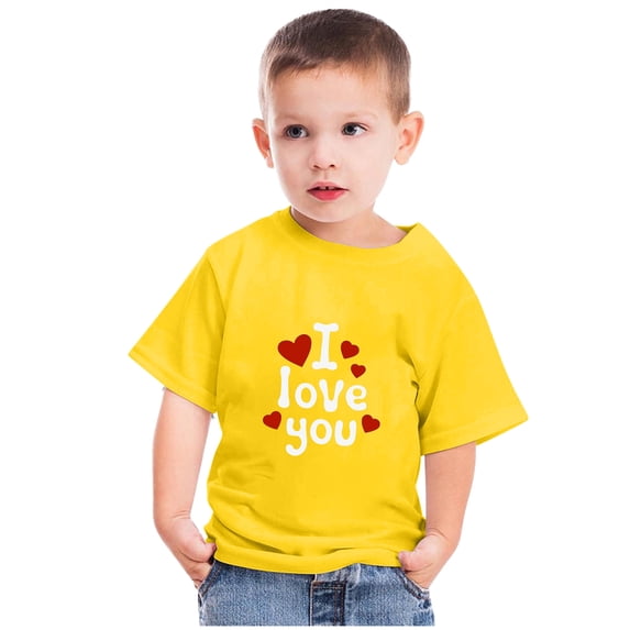 Wavsuf Kids T-Shirts for Boys Summer Printed Crew Neck Casual Yellow Shirts Size 5-6 Years