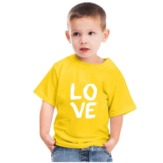 Wavsuf Kids T-Shirts for Boys Summer Printed Crew Neck Casual Yellow Shirts Size 9-10 Years