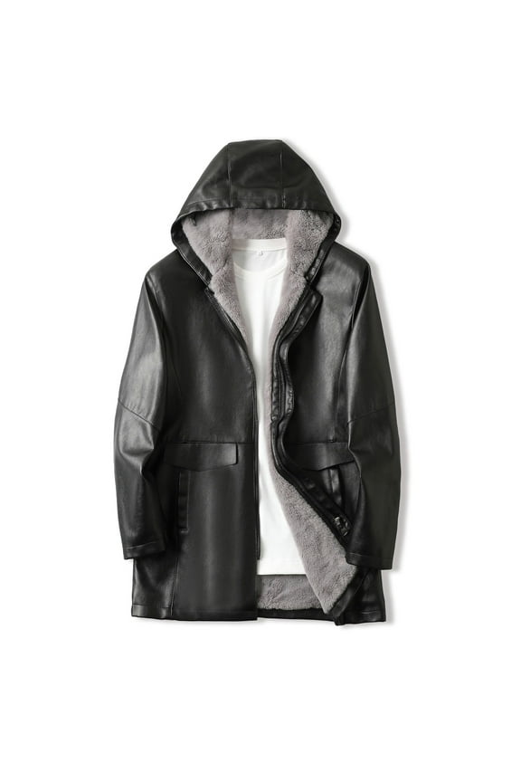 Leather Jackets for Men Winter Jacket Heavyweight for Men Coat Black Size 60