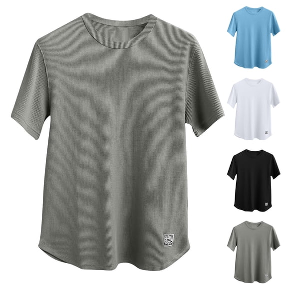 Wavsuf Men Casual Shirt for Men Short T-Shirts Sleeved Round Neck T Shirt Blue Size 2XL
