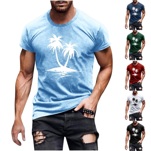 Wavsuf Men Short T-Shirts Sleeved Mens Summer Leisure Shirt Round Neck T Shirt Red Size 2XL