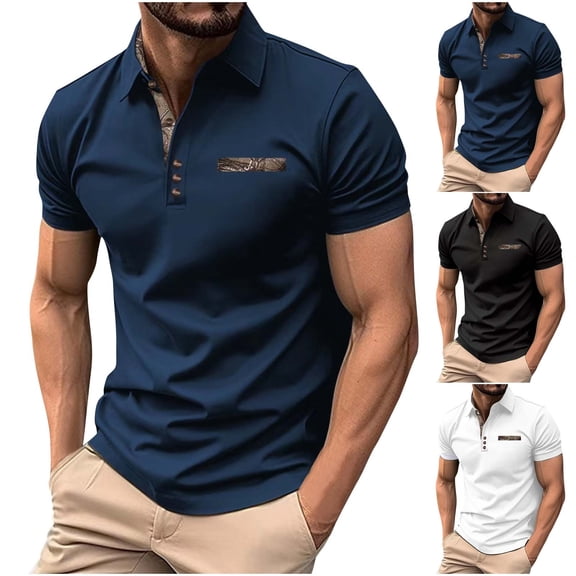 Wavsuf Men polo T-Shirt for Mens Summer polo Shirt Button T-Shirt White Size XL